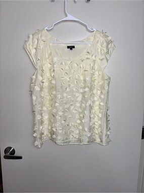 Talbots Cream 100% Silk Petal-Detail Cap Sleeve Blouse